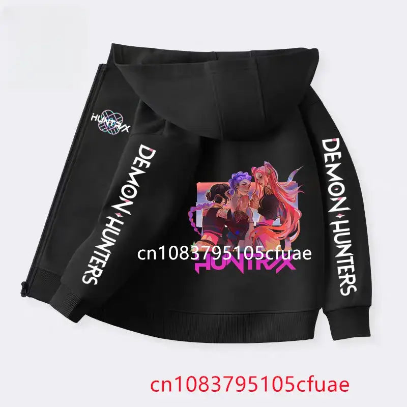 Funny Zip Up Sweatshirts Kpop Demon Hunters Hoodie Children Clothes Kid Girl Boy Sweatshirt Zipper Black Hoody Baby