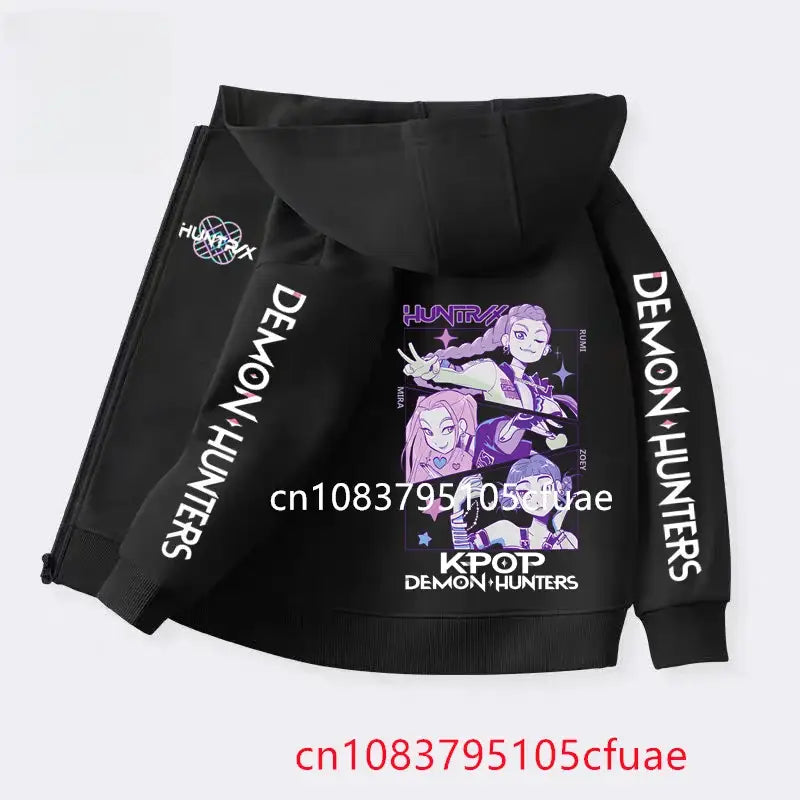 Funny Zip Up Sweatshirts Kpop Demon Hunters Hoodie Children Clothes Kid Girl Boy Sweatshirt Zipper Black Hoody Baby
