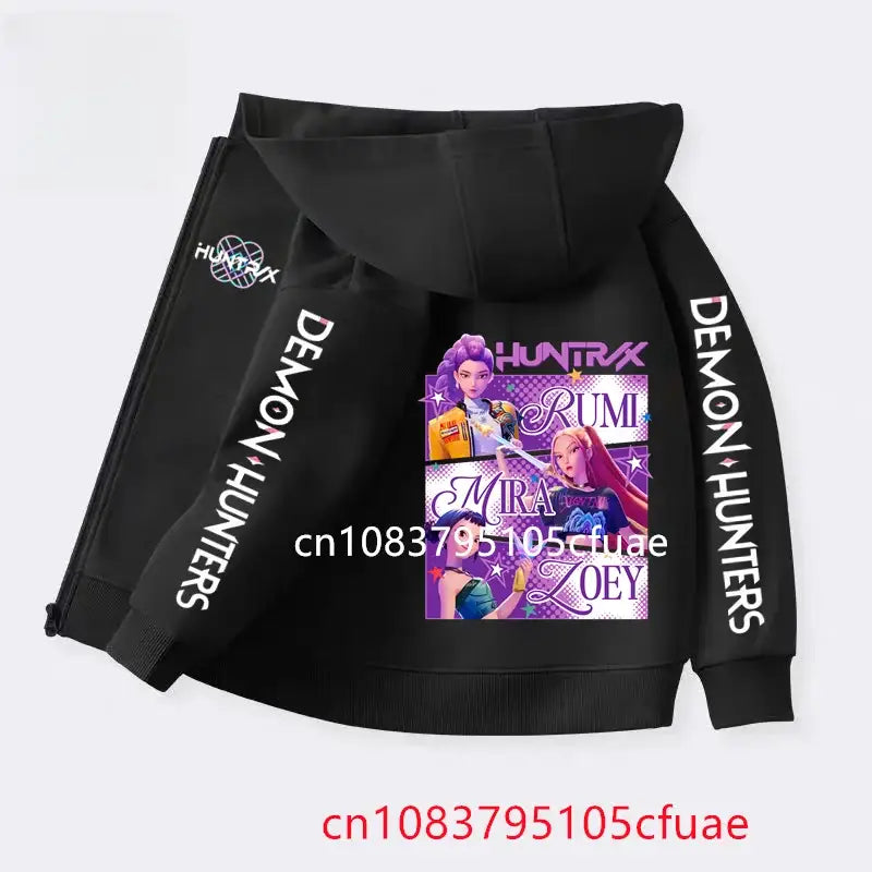 Funny Zip Up Sweatshirts Kpop Demon Hunters Hoodie Children Clothes Kid Girl Boy Sweatshirt Zipper Black Hoody Baby