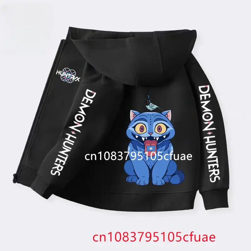 Funny Zip Up Sweatshirts Kpop Demon Hunters Hoodie Children Clothes Kid Girl Boy Sweatshirt Zipper Black Hoody Baby