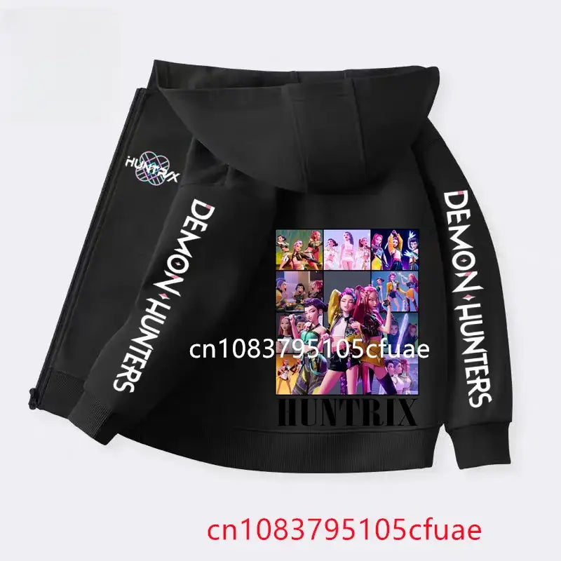 Funny Zip Up Sweatshirts Kpop Demon Hunters Hoodie Children Clothes Kid Girl Boy Sweatshirt Zipper Black Hoody Baby