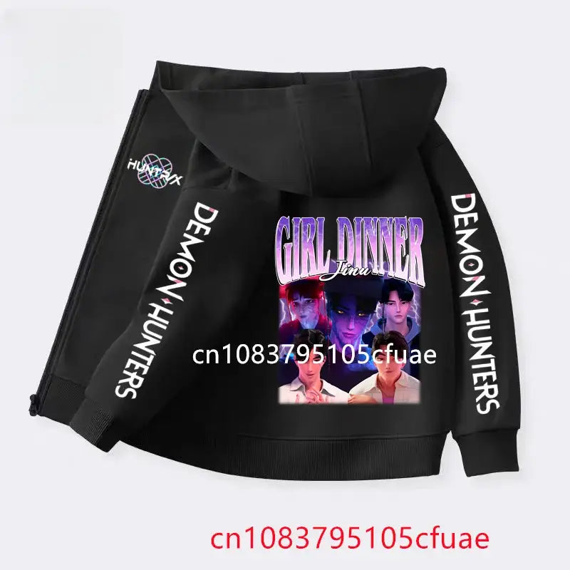 Funny Zip Up Sweatshirts Kpop Demon Hunters Hoodie Children Clothes Kid Girl Boy Sweatshirt Zipper Black Hoody Baby