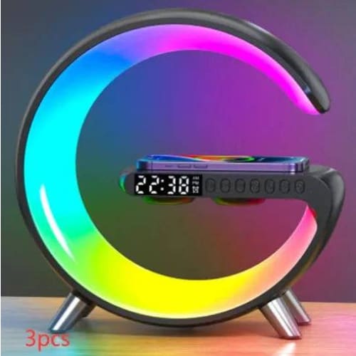 G-Shaped LED Lamp: Bluetooth Speaker & Wireless Charger - Black 3pcs / EU