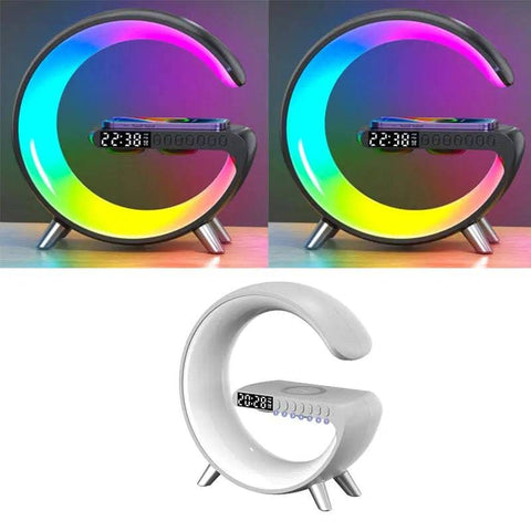 G-Shaped LED Lamp: Bluetooth Speaker & Wireless Charger - Black2pcs and White1pcs