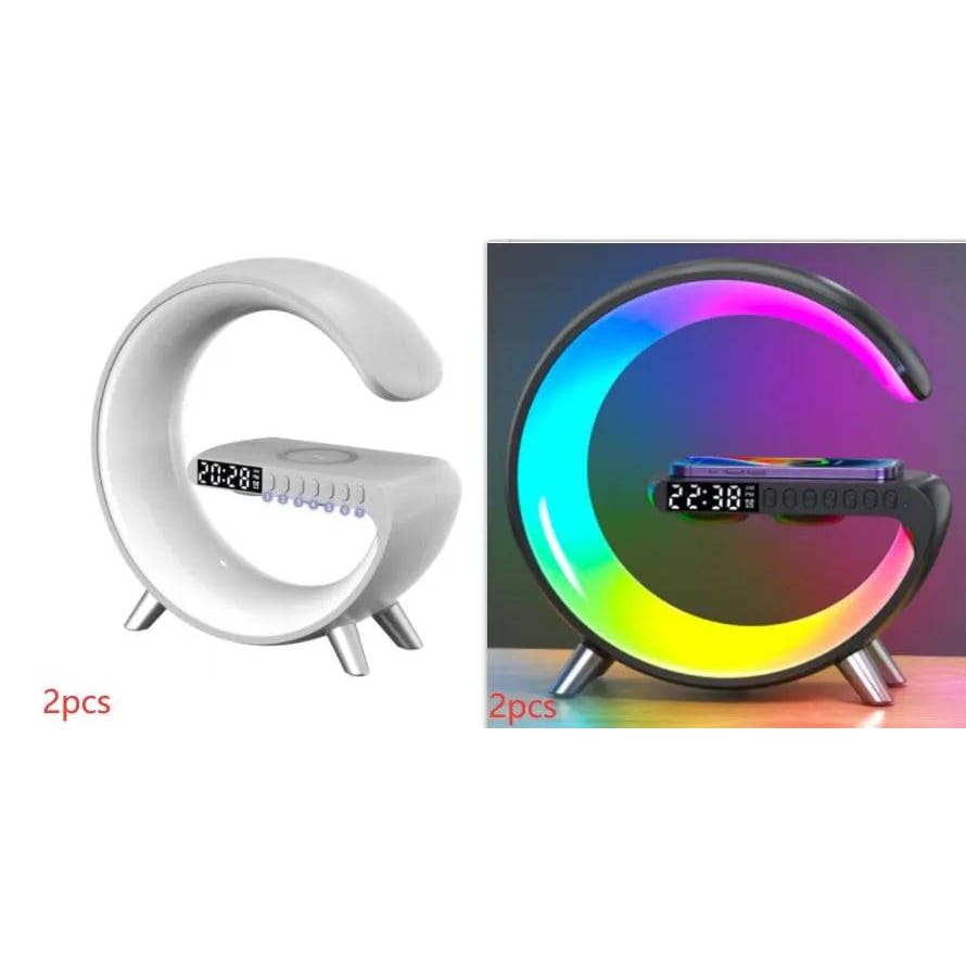 G-Shaped LED Lamp: Bluetooth Speaker & Wireless Charger - Set / EU