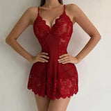 G-string Nightgown Set For Sexy Woman Summer Night Dress Ultra-thin See-through Pajama Sets Lace Sleepwear Suspender