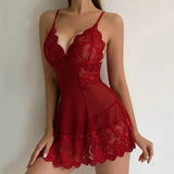 G-string Nightgown Set For Sexy Woman Summer Night Dress Ultra-thin See-through Pajama Sets Lace Sleepwear Suspender