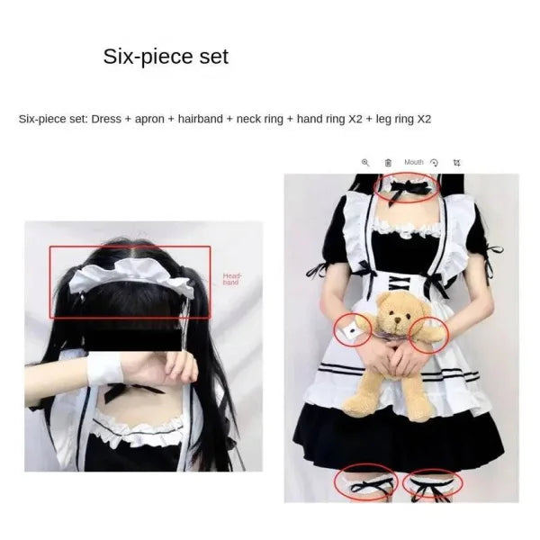 GameRed Wine Sweet Maid Costume Lolita 6pcs Set: Cute Cosplay Handmaid Ensemble 2024
