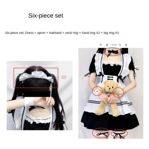 GameRed Wine Sweet Maid Costume Lolita 6pcs Set: Cute Cosplay Handmaid Ensemble 2024