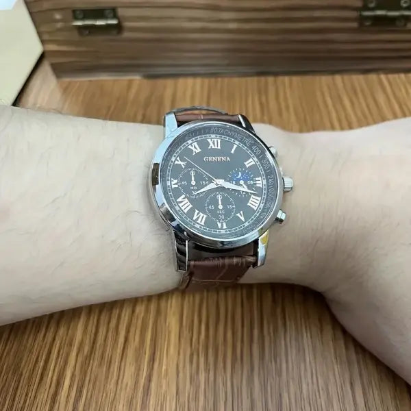 GENEVA High Quality Men’s Luxury Belt Fashion Quartz Watch Men Round Business Student Sport Waterproof Glow Clock