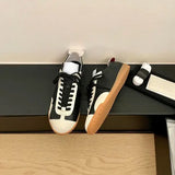 Genuine Leather Women’s Retro Sneakers Mixed Color Training Shoes - Picture color 3 / 41