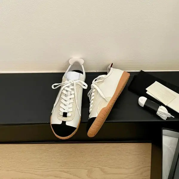 Genuine Leather Women’s Retro Sneakers Mixed Color Training Shoes - Picture color 4 / 41
