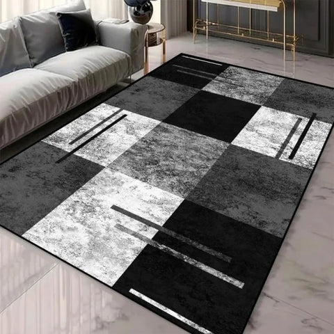 Geometric Pattern Area Rugs - Washable Non-Slip Carpets for Living Room & Tatami Mats