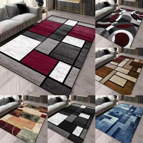 Geometric Pattern Area Rugs - Washable Non-Slip Carpets for Living Room & Tatami Mats