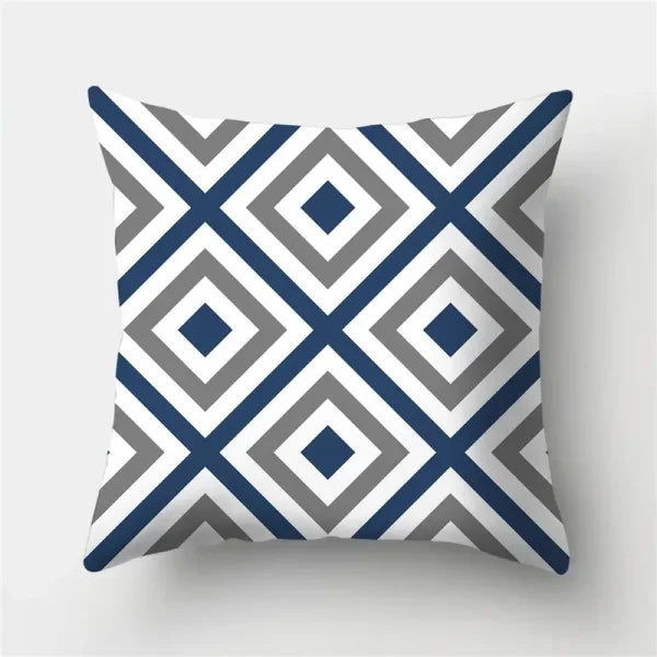 Geometric Sofa Cushion Pillowcase - Blue & Grey Home Decor Pillow Cover - 281 / 50x50cm