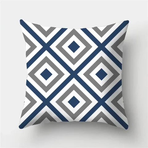 Geometric Sofa Cushion Pillowcase - Blue & Grey Home Decor Pillow Cover - 281 / 50x50cm