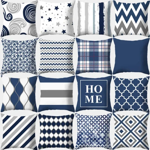 Geometric Sofa Cushion Pillowcase - Blue & Grey Home Decor Pillow Cover