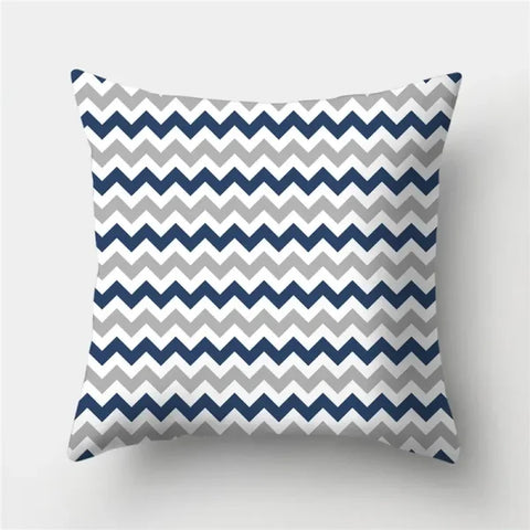 Geometric Sofa Cushion Pillowcase - Blue & Grey Home Decor Pillow Cover - 280 / 45x45cm