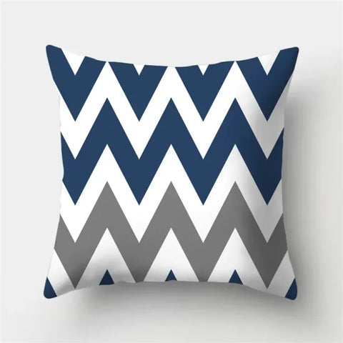 Geometric Sofa Cushion Pillowcase - Blue & Grey Home Decor Pillow Cover
