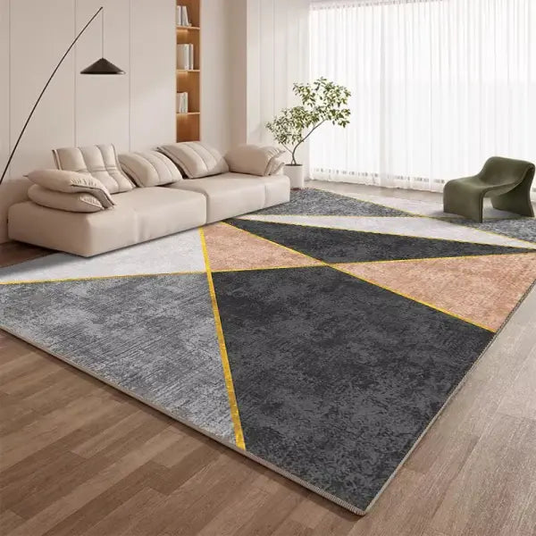 Modern Geometric Pattern Carpet Machine Washable Flannel Anti Slip Rug - Flannel-6 / 6.5x13.1ft(200x400cm