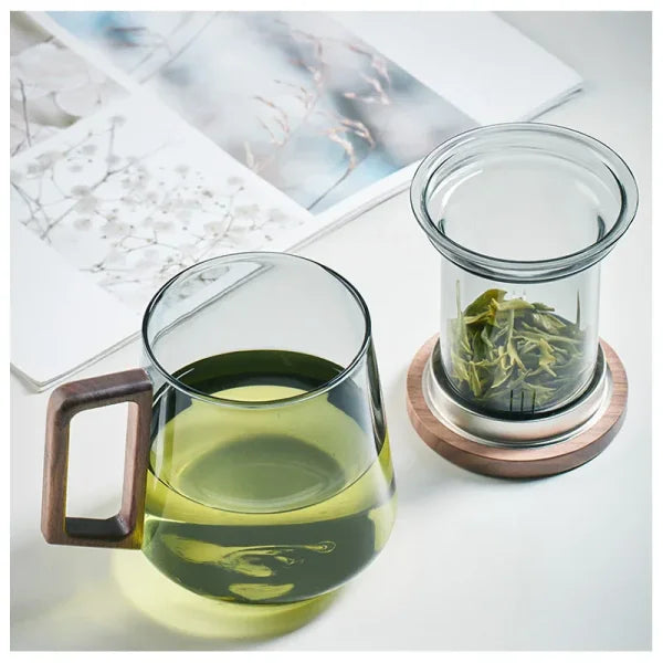GIANXI Glass Tea Cup with Wood Handle – Chinese Kung Fu Set - Himpall