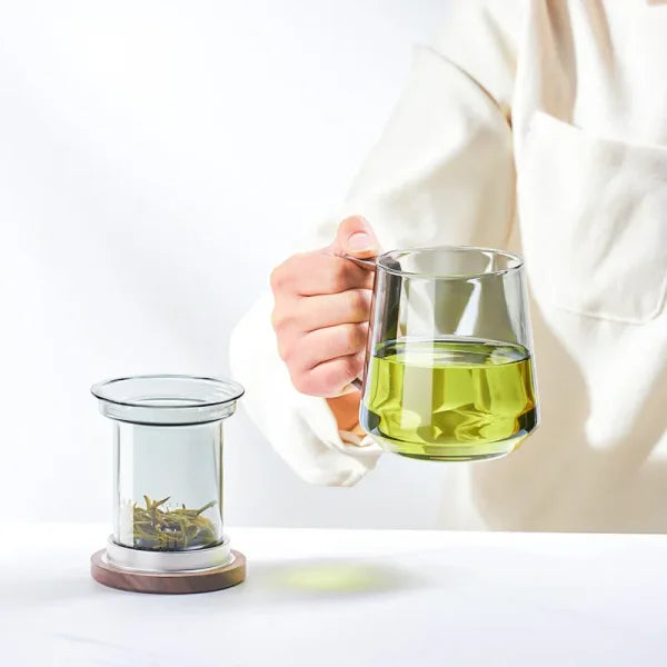 GIANXI Glass Tea Cup with Wood Handle – Chinese Kung Fu Set - Himpall