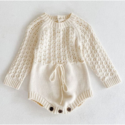 Girl Baby Knitted Hollow Waist Girdle Long Sleeve Harpy Dress - Triangle