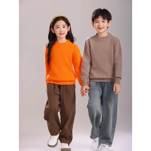Girl Boy Sweater Fashion Versatile Pullovers Sweater 100% Merino Wool Thicken Autumn Winter Knitted Children’s Clothes