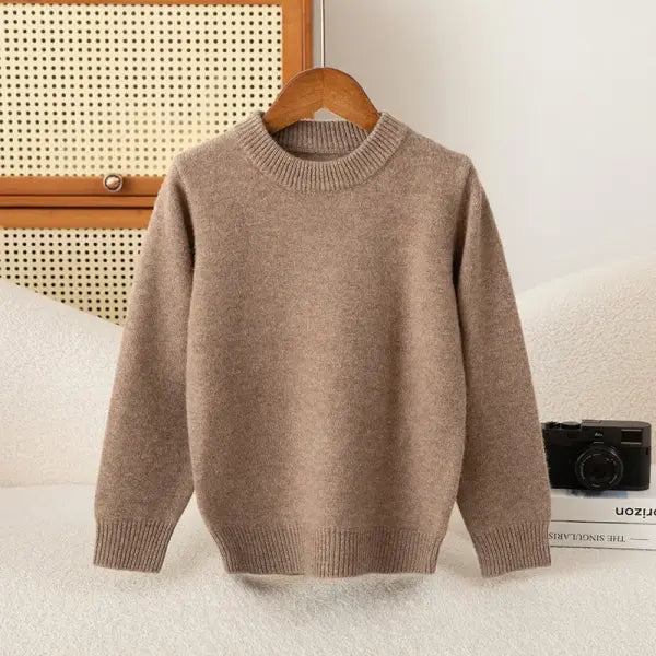 Girl Boy Sweater Fashion Versatile Pullovers Sweater 100% Merino Wool Thicken Autumn Winter Knitted Children’s Clothes