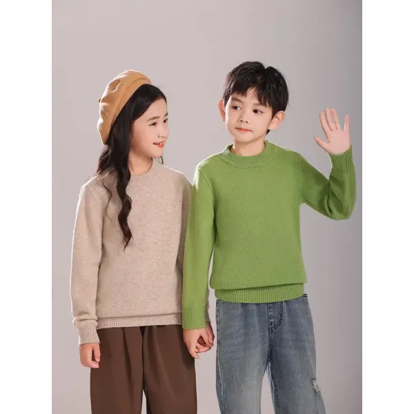 Girl Boy Sweater Fashion Versatile Pullovers Sweater 100% Merino Wool Thicken Autumn Winter Knitted Children’s Clothes