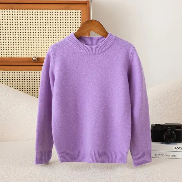 Girl Boy Sweater Fashion Versatile Pullovers Sweater 100% Merino Wool Thicken Autumn Winter Knitted Children’s Clothes