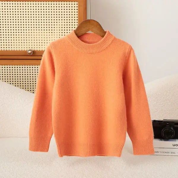 Girl Boy Sweater Fashion Versatile Pullovers Sweater 100% Merino Wool Thicken Autumn Winter Knitted Children’s Clothes