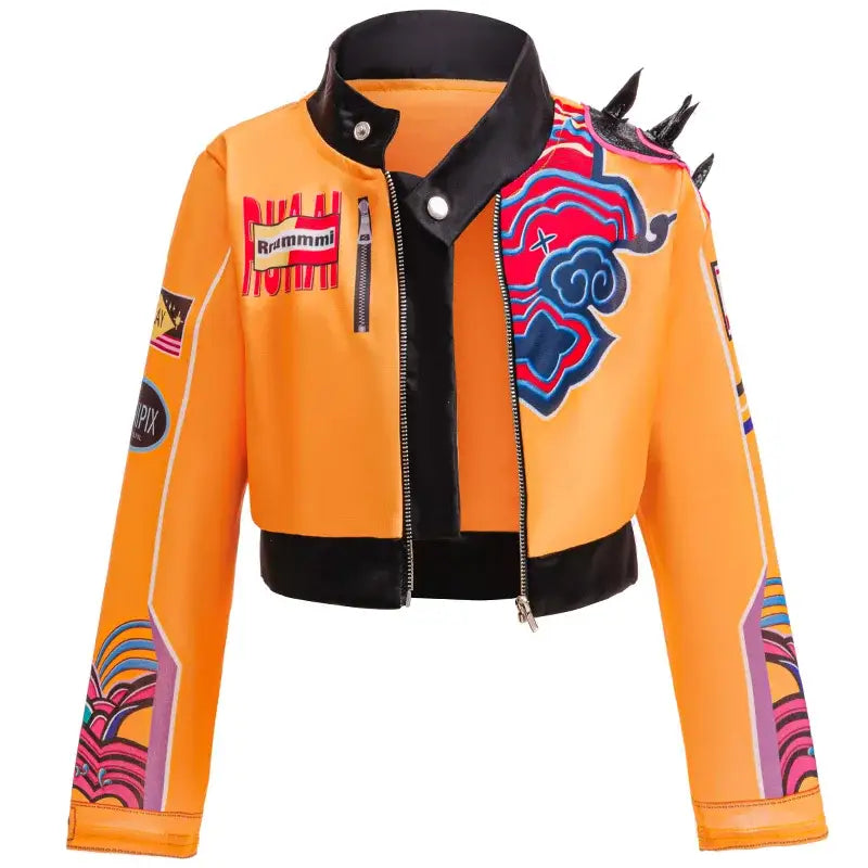 Girl Devil Hunter Pop Singer Embroidered Coat Top Shorts Tassel Necklace 4-piece Halloween Stage Set 4-12-year-old Girl