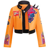 Girl Devil Hunter Pop Singer Embroidered Coat Top Shorts Tassel Necklace 4-piece Halloween Stage Set 4-12-year-old Girl