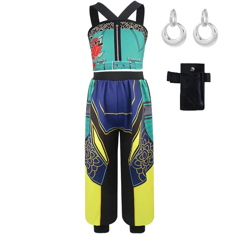 Girl Devil Hunter Pop Singer Embroidered Coat Top Shorts Tassel Necklace 4-piece Halloween Stage Set 4-12-year-old Girl