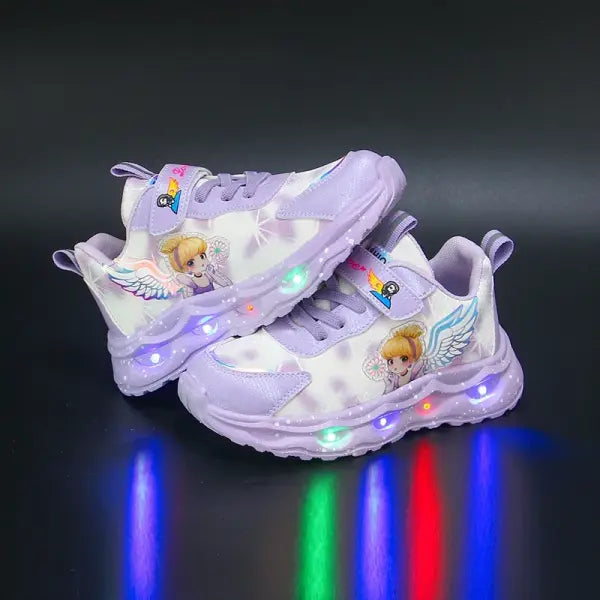 Girls Casual Shoes LED Wings Mesh Light-Up Sneakers - PURPLE / 32