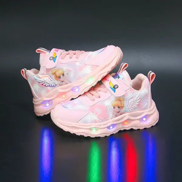 Girls Casual Shoes LED Wings Mesh Light-Up Sneakers - Pink / 22