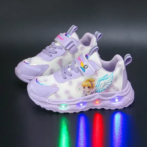 Girls Casual Shoes LED Wings Mesh Light-Up Sneakers