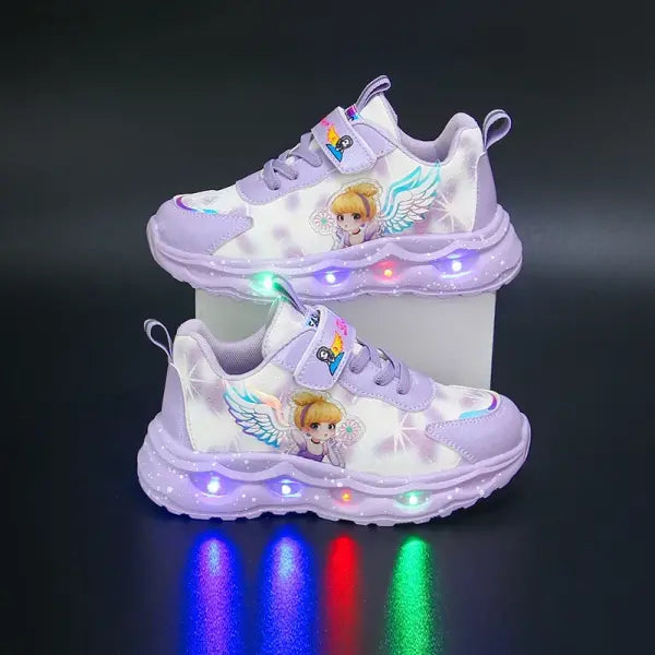 Girls Casual Shoes LED Wings Mesh Light-Up Sneakers