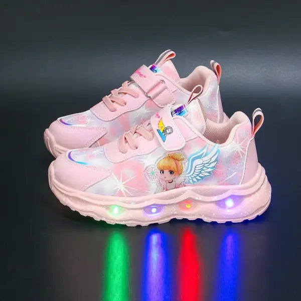 Girls Casual Shoes LED Wings Mesh Light-Up Sneakers