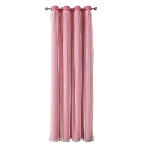 Girls’ Double-Layer Star Curtains - Princess Bedroom Romantic Decor - Pink 1Panel / 150X200