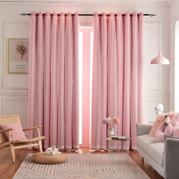 Girls’ Double-Layer Star Curtains - Princess Bedroom Romantic Decor