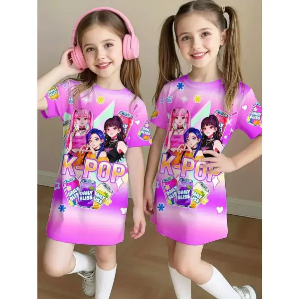 Girls Dress Kids Clothes Summer Dresses K-Pop Harajuku Cartoon - FE32GH016F / 150