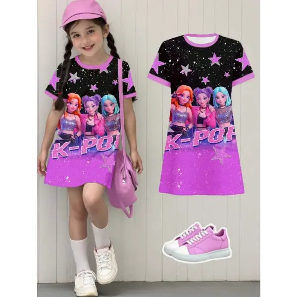 Girls Dress Kids Clothes Summer Dresses K-Pop Harajuku Cartoon - FE32GH016S / 150