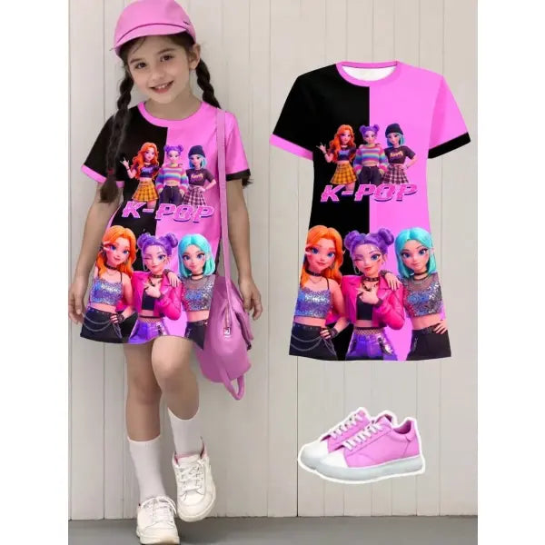 Girls Dress Kids Clothes Summer Dresses K-Pop Harajuku Cartoon - FE32GH016K / 150