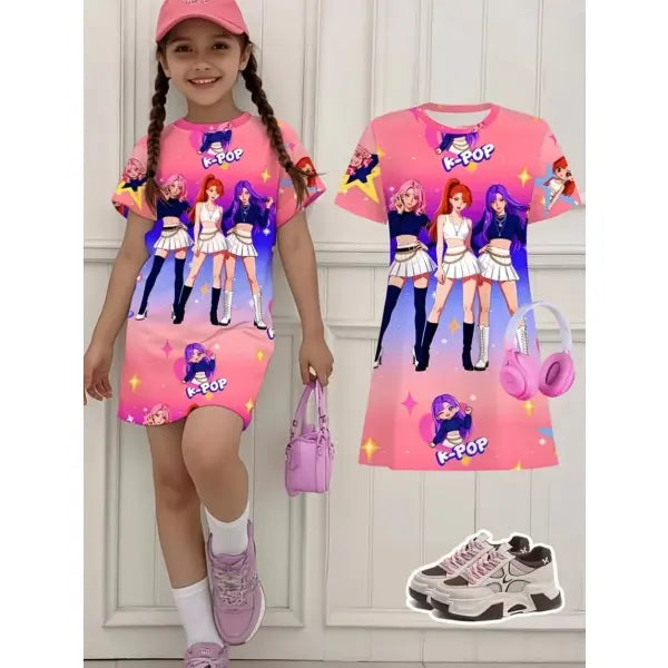 Girls Dress Kids Clothes Summer Dresses K-Pop Harajuku Cartoon - FE32GH016H / 150