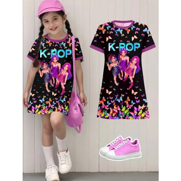 Girls Dress Kids Clothes Summer Dresses K-Pop Harajuku Cartoon - FE32GH016T / 150