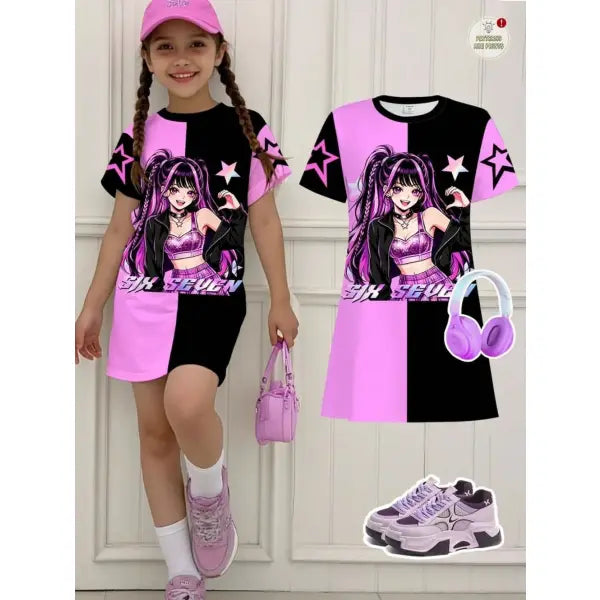 Girls Dress Kids Clothes Summer Dresses K-Pop Harajuku Cartoon - FE32GH016P / 150