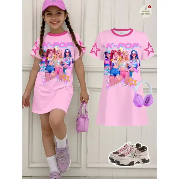 Girls Dress Kids Clothes Summer Dresses K-Pop Harajuku Cartoon - FE32GH016R / 130