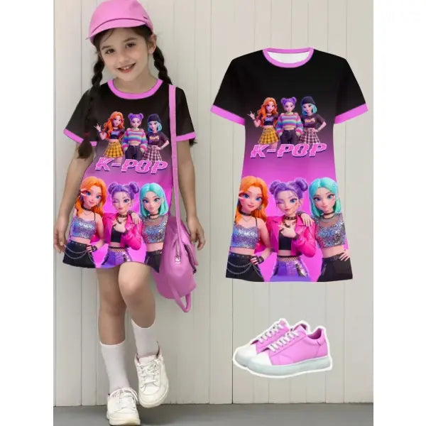Girls Dress Kids Clothes Summer Dresses K-Pop Harajuku Cartoon - FE32GH016Q / 150
